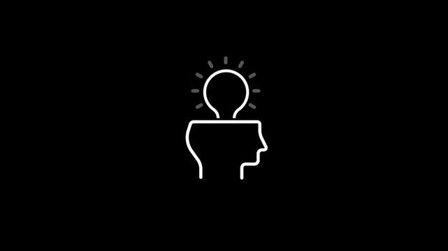 Creative Thinking Line Icon. Light bulb in Human Head Linear Pictogram. Innovation Science Idea Outline Sign animation concept .