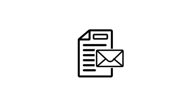Icons representing document approval and messaging system in simple black and white design for digital communication tools