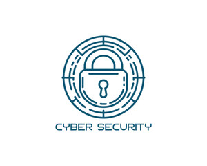 Obraz premium Cyber security flat logo vector data protection lock symbol