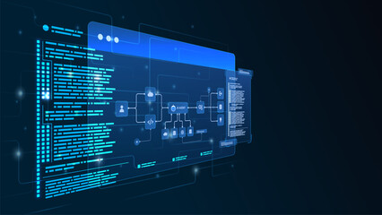 AI workflow automation artificial intelligence. ai agent network diagram dashboard machine learning flow process, coding and automation system.