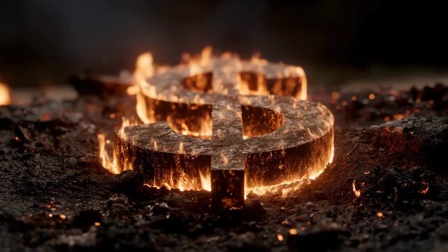 Burning dollar symbol in fiery ground
