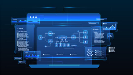 AI workflow automation artificial intelligence. ai agent automation dashboard machine learning architecture data processing system, coding, analytics panels and automation system.