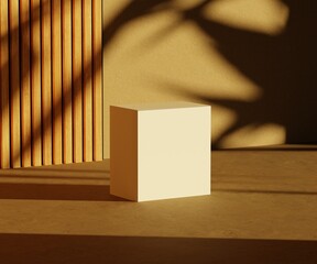 White Packaging Box Mockup with Natural Shadow Overlay on Textured Surface