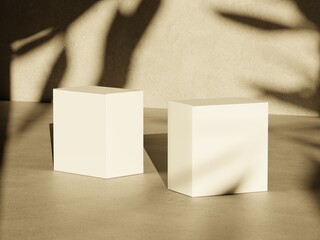 White Packaging Box Mockup with Natural Shadow Overlay on Textured Surface