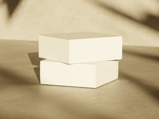 White Packaging Box Mockup with Natural Shadow Overlay on Textured Surface