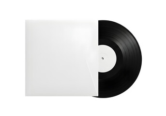 Vinyl Record Partially Inside Blank Album Sleeve Isolated on White and transparant Background