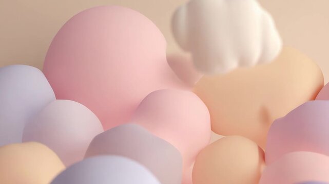 Valentines Day artistic pastel scene with rounded shapes romantic tones and vibrant love typography glowing softly behind layout