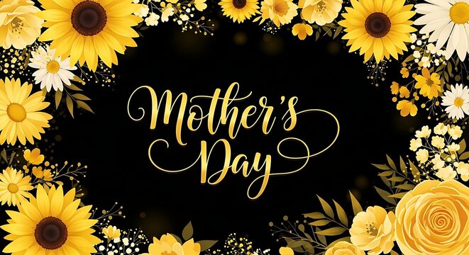 Happy mother's day greeting with beautiful sunflowers and roses mother's day celebration background