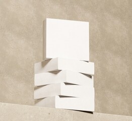 White Packaging Box Mockup with Natural Shadow Overlay on Textured Surface