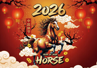 Artistic Festive Year of the Horse 2026 Celebration Illustration