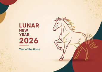 Elegant Outline Horse Illustration for Lunar New Year 2026 Celebration Design