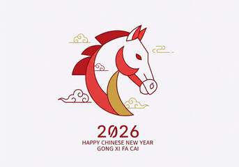 Minimalist Line Art Horse Symbol for Chinese New Year 2026 Celebration, year of the horse