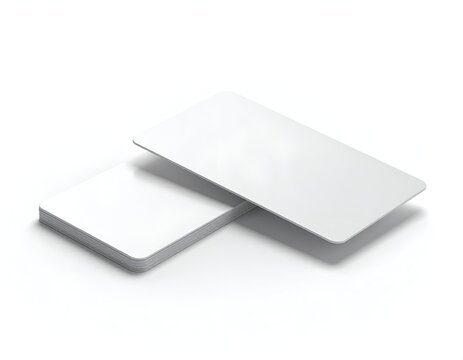 Two white, rectangular objects with rounded corners are overlapping on a white surface