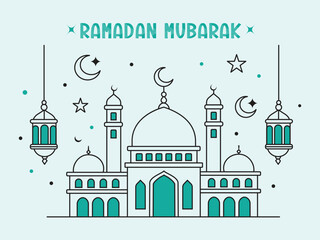 Ramadan Mubarak Minimal Mosque Outline Vector Design