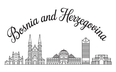 Fototapeta premium Bosnia and Herzegovina Skyline - A Black and White Line Art Illustration