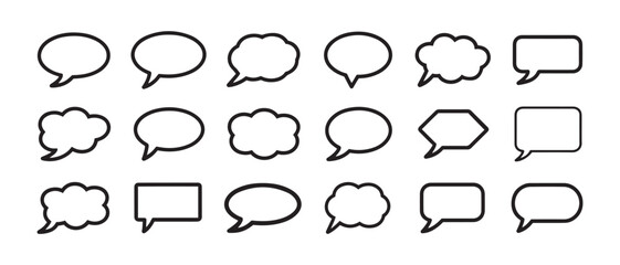 Fototapeta premium Collection of Diverse Speech Bubbles and Thought Clouds, Communication Icons, Outline Shapes for Messages, Dialogue, Ideas.