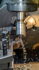 A close-up view of a metalworking machine in action