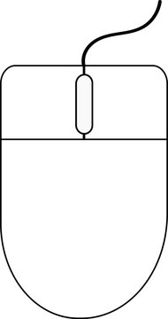 Minimalist wired computer mouse icon. Simple black and white flat design isolated on white background, modern technology device symbol for web, app, and UI elements.