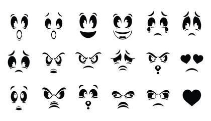 Obraz premium Comic Cartoon Face Expressions Set with Emotional Eyes and Mouths for Avatars & Emojis