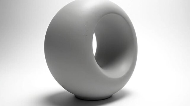 A gray, matte torus-shaped object with a circular hole on a white background with subtle shadow