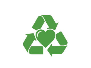 Green Heart Symbol Inside Recycling Arrows Icon.
