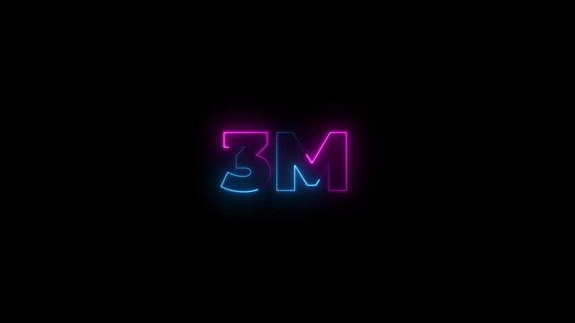 Neon light 3M followers or subscribers celebration text animation 1M for views, business, dollar.