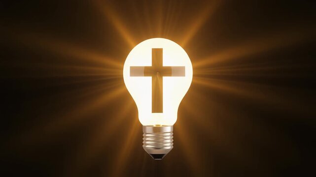 A light bulb in a dark background with a Christian cross.