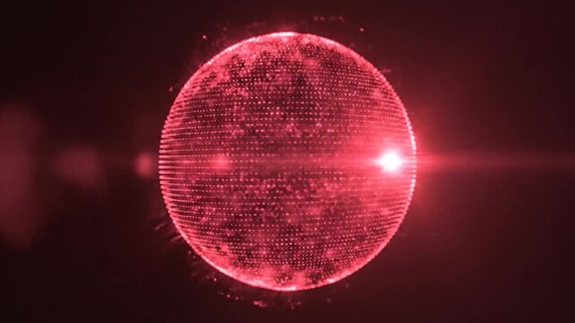 Abstract red digital sphere with glowing plexus network nodes