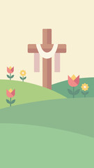Fototapeta premium Christian Easter Cross on Spring Hills Background for Resurrection Celebration Campaign