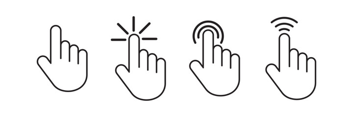 Obraz premium Hand cursor click icon set with pointer signs and symbols. Computer mouse clicking finger icons, vector elements with editable stroke