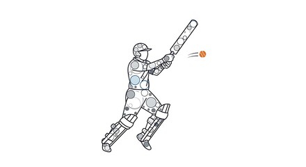 Cricket player in action hitting ball with bat