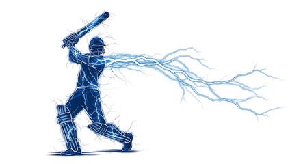 Fototapeta premium Cricket player hitting ball with powerful lightning strike