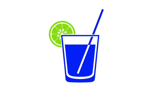 A vibrant blue cocktail with a lime wedge and a straw, presented in a simple, graphic style against a clean white background, perfect for refreshing beverage concepts.