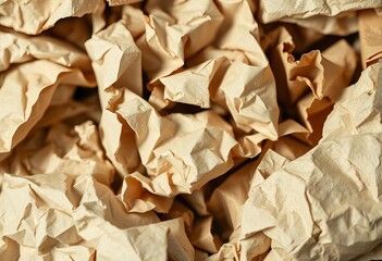 Close-up of crumpled cardboard and paper ready for recycling, white, closeup