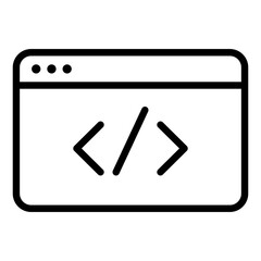 Line icon showing a browser window with coding symbols representing API integration and web services