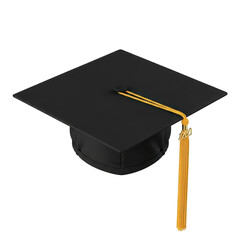 Black graduation cap with golden tassel and honors cords isolated on transparent background