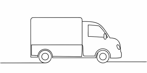 Continuous line drawing of a delivery van in profile view