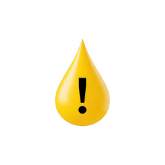 Yellow droplet with exclamation mark icon isolated on transparent background
