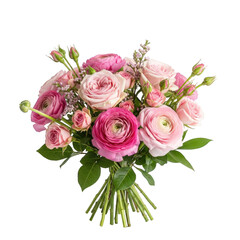 Beautiful bouquet of pink roses and flowers isolated on transparent background