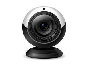 Vector image of a shiny, spherical webcam on a circular base. Black and silver design