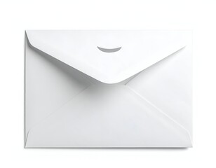 An overhead shot of a closed white envelope with a curved cutout at the top