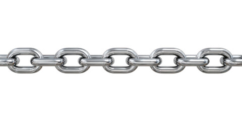 Fototapeta premium Shiny straight metal chain links made of steel or silver, strong and connected, isolated on black