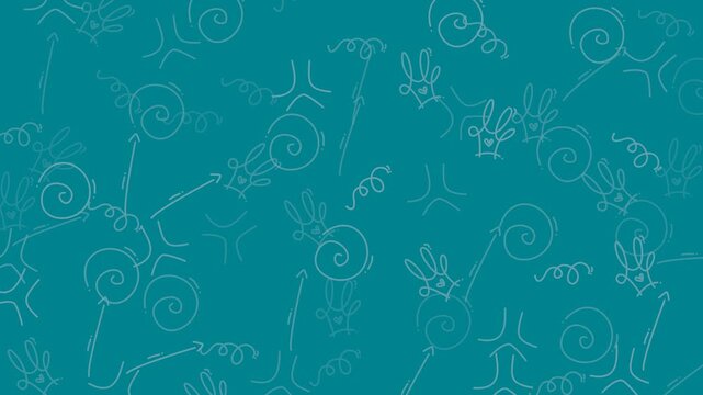 Teal background with abstract whimsical designs suitable for backgrounds, packaging, stationery, or digital marketing projects, with a playful aesthetic.