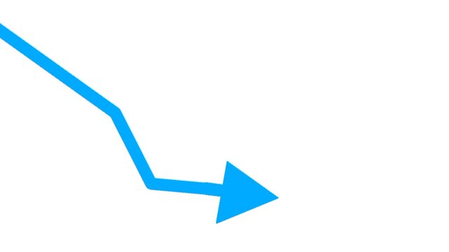 Animated falling blue arrow representing economic recession on a clean white background