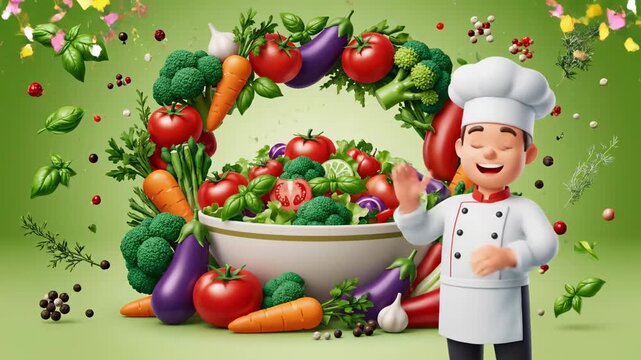 Cheerful Chef with Fresh Vegetables in a Colorful Vector Design