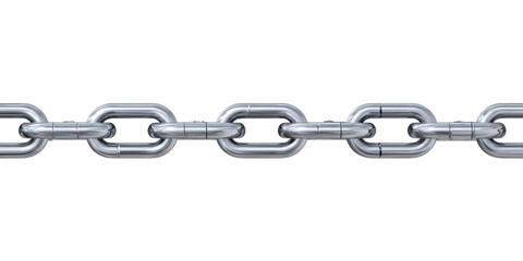 Fototapeta premium Shiny straight metal chain links made of steel or silver, strong and connected, isolated on black