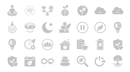 Fototapeta premium Calm Stress Management Icons - Relaxation & Emotional Balance Flat Vector Set
