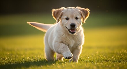 Golden Retriever Puppy Running in the Grass