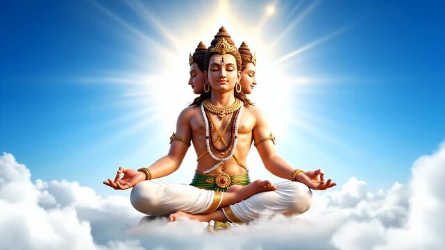 The Lord Brahma Creator of the Universe, Meditating in the Heavens