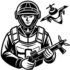 Obraz premium United Nations Peacekeeper Soldier with Blue Helmet, Symbol of Global Security and Aid, Flat Vector